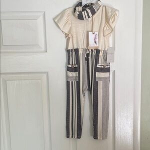 Jessica Simpson Cream and Black Button-Up Romper w/ headband